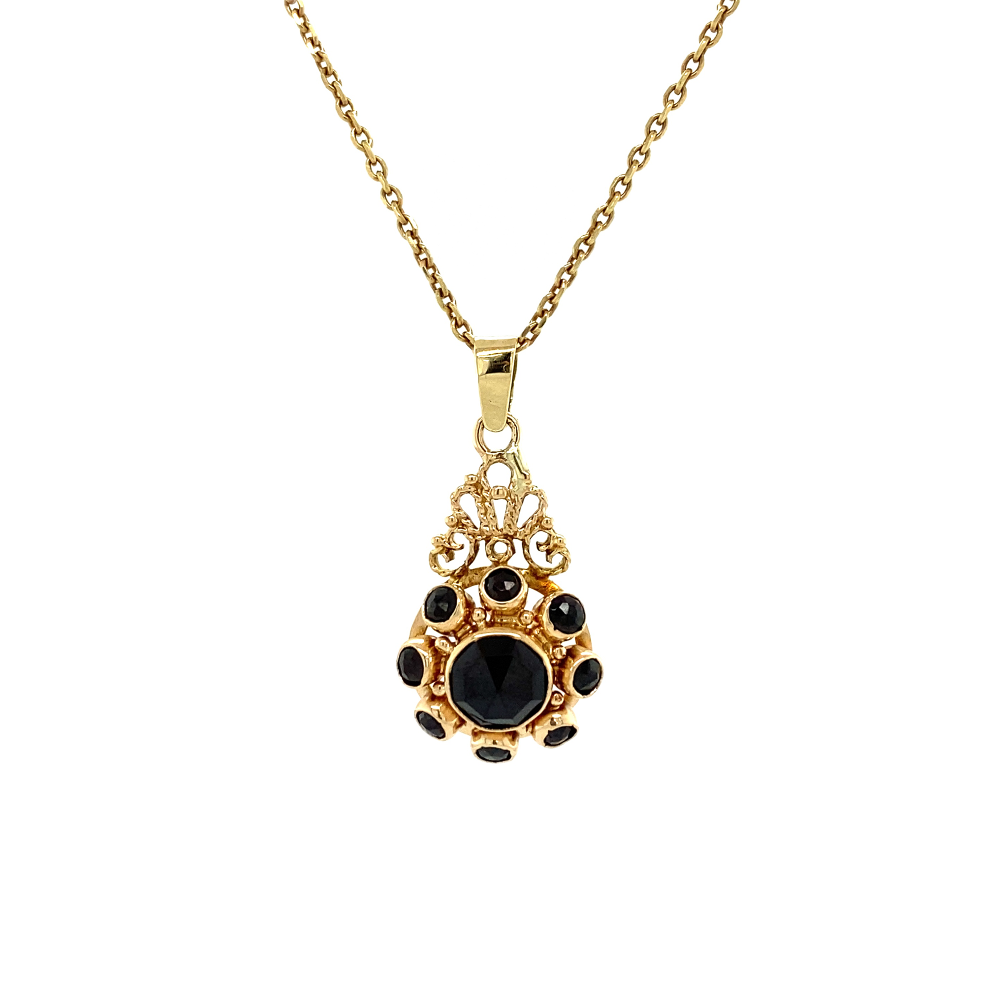 Vintage 14K Gold Cluster Pendant with Garnet